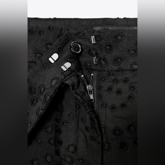 NWT. Zara ZW Collection Black Cutwork Embroider Mid-Waist Trousers. Size XL. - Picture 7 of 12